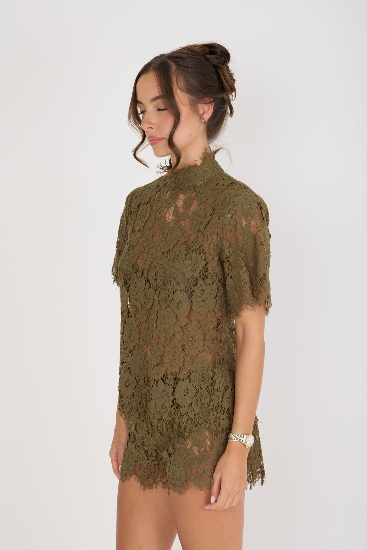 Isabelle Lace T-Shirt | Olive