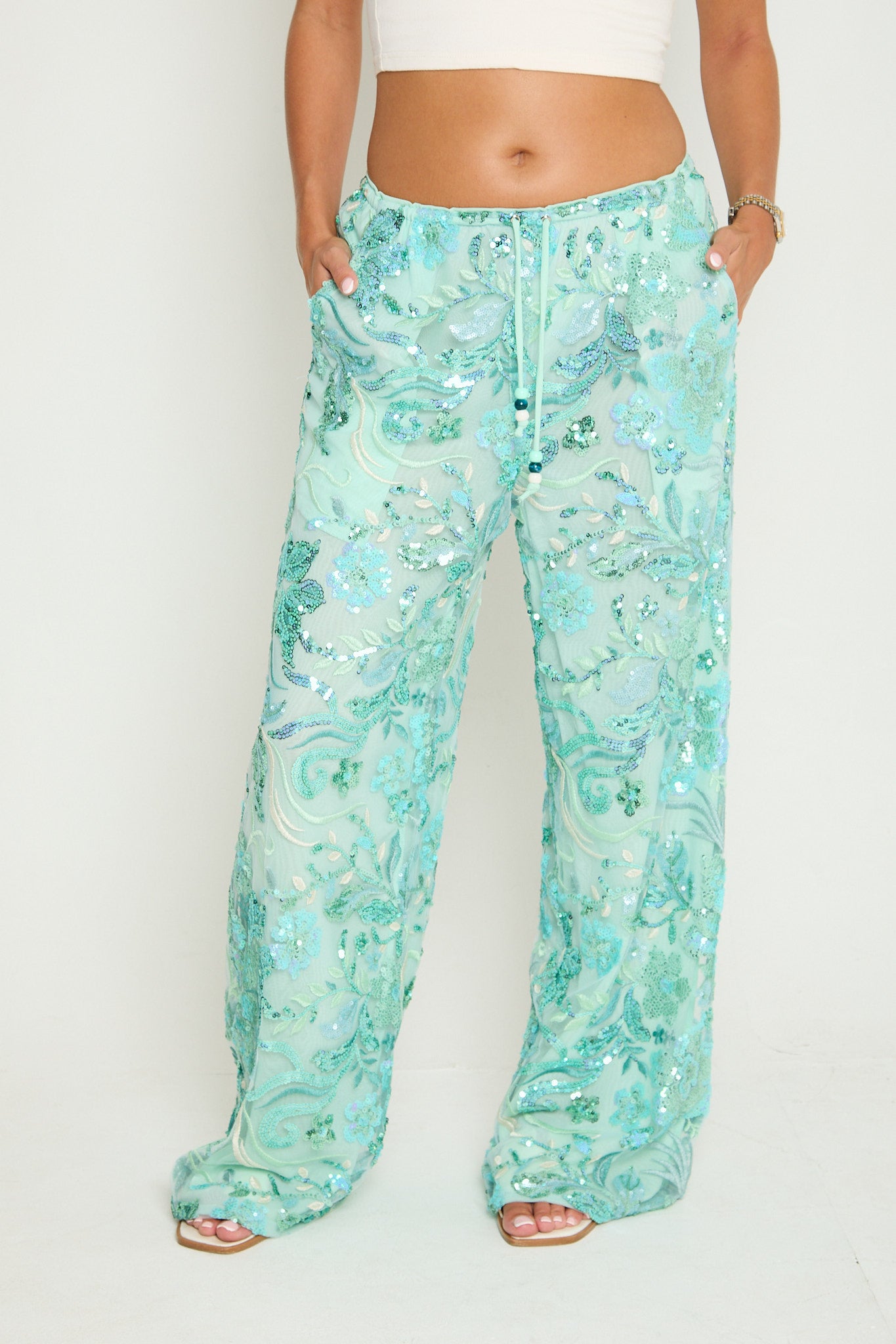 Saffie Sequin Trousers | Aqua