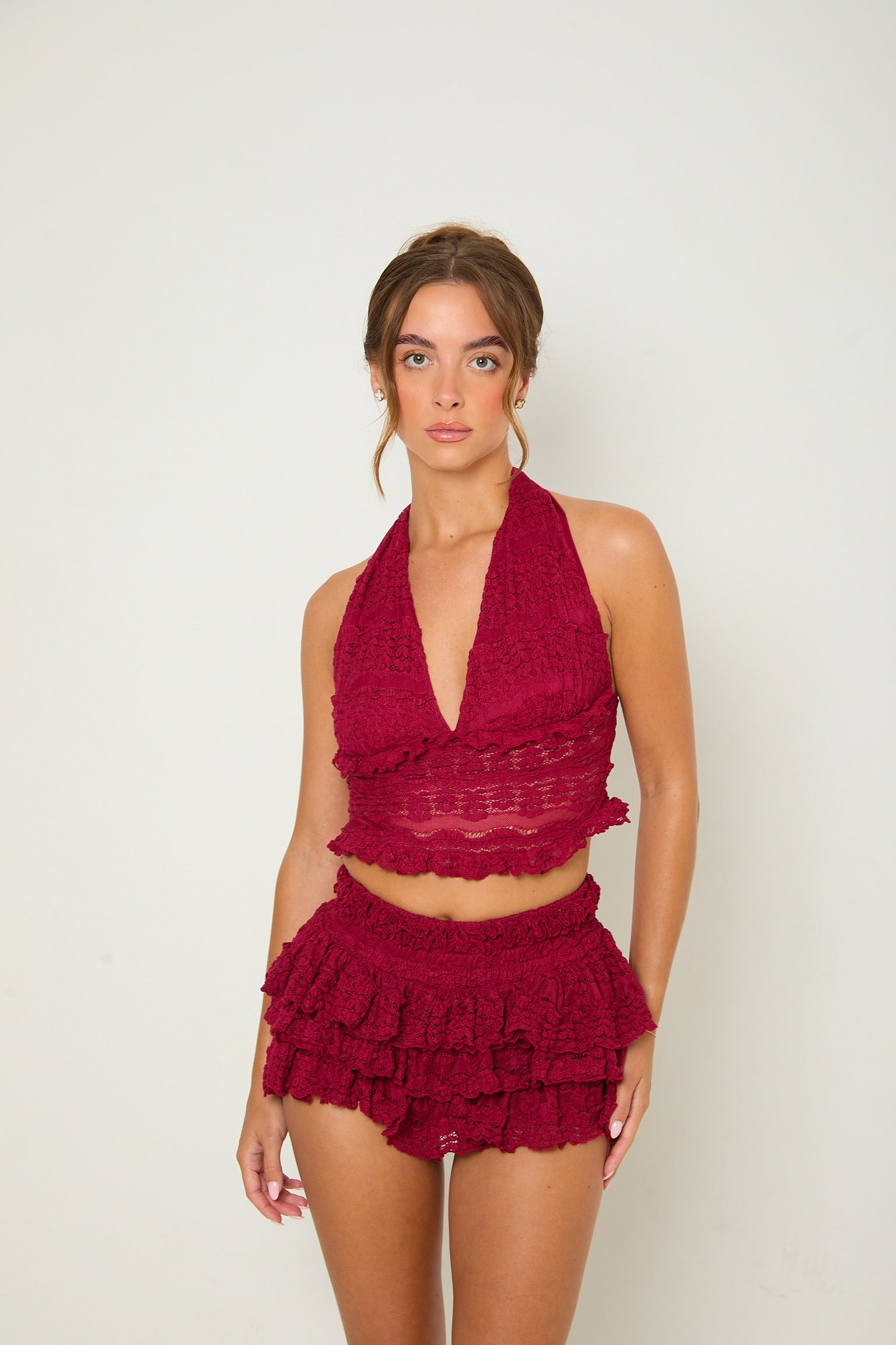 Tilly Lace Ruffle Co-Ord | Grape