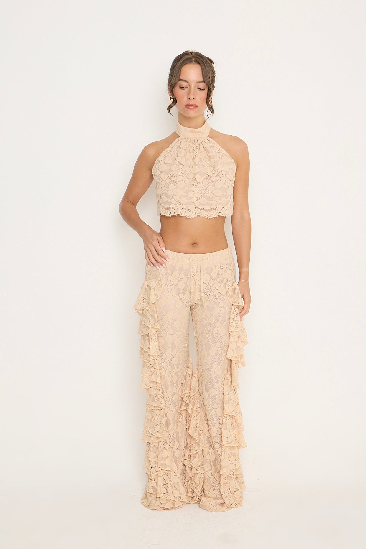 Sydney Lace Ruffle Trousers | Beige *dispatch 10th June*