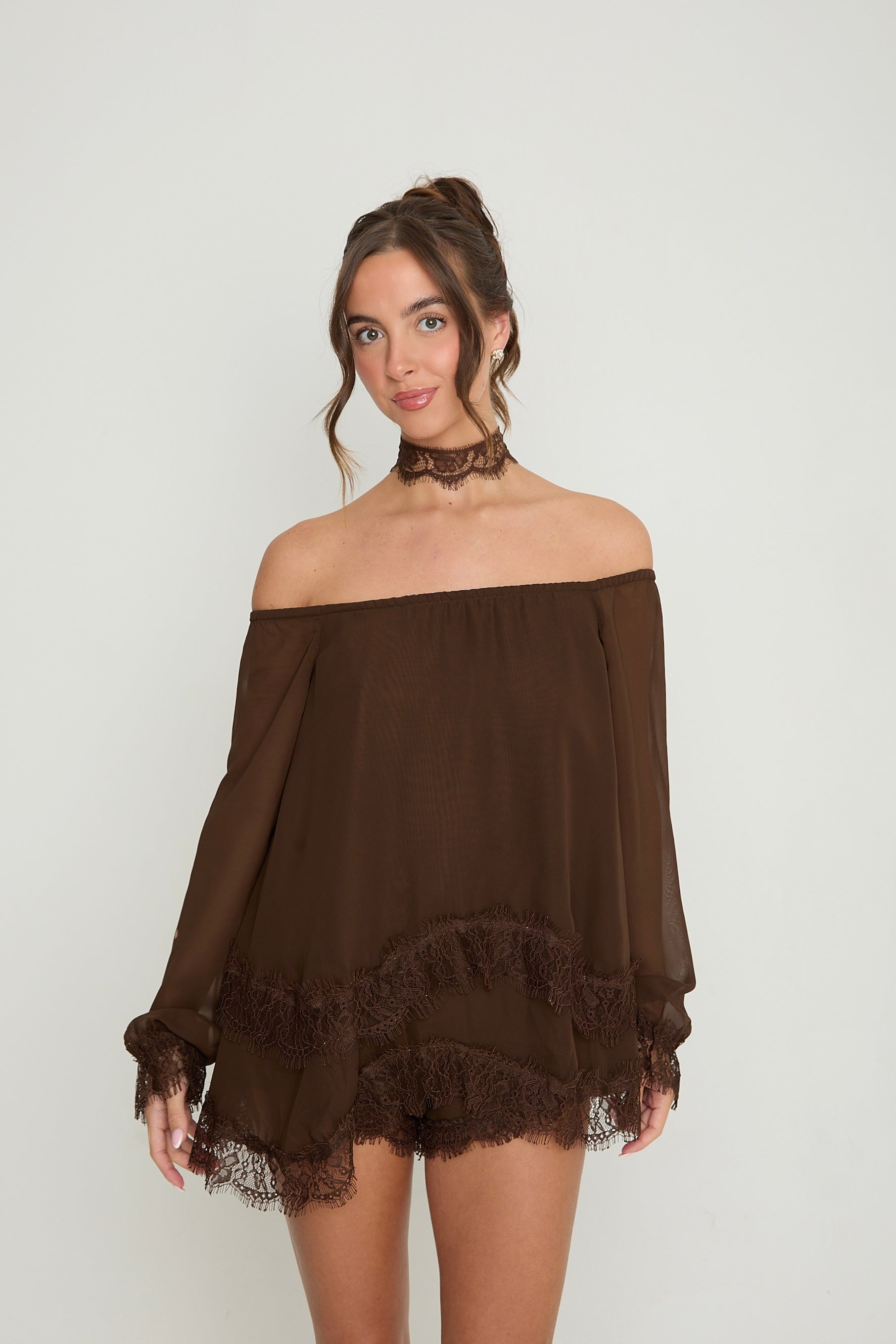 Bella Lace Top & Choker | Brown