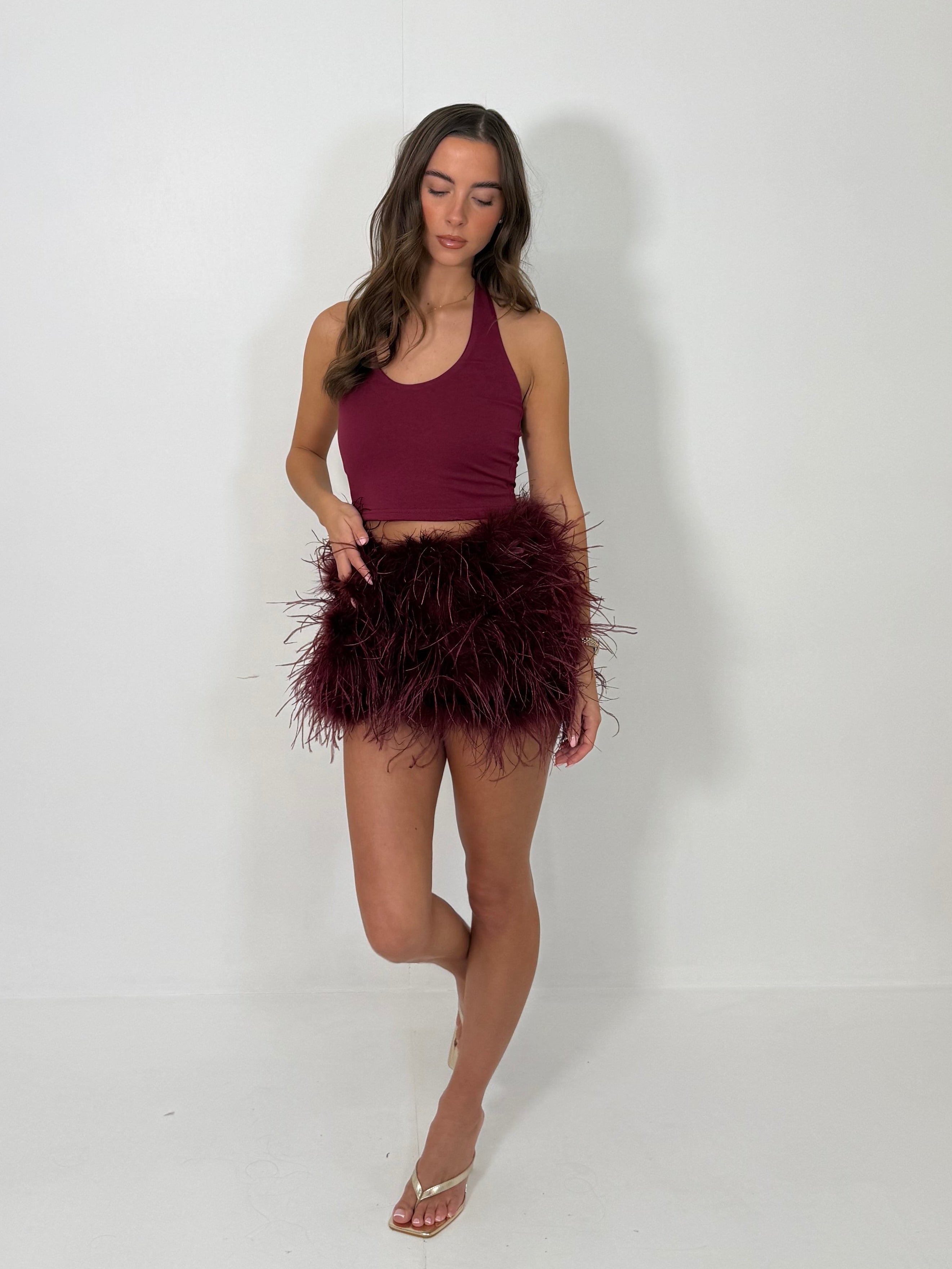 Feather Skirt | Burgundy