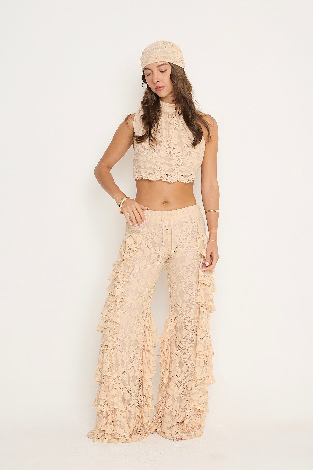 Sydney Lace Halter Top | Beige *dispatch 10th June*