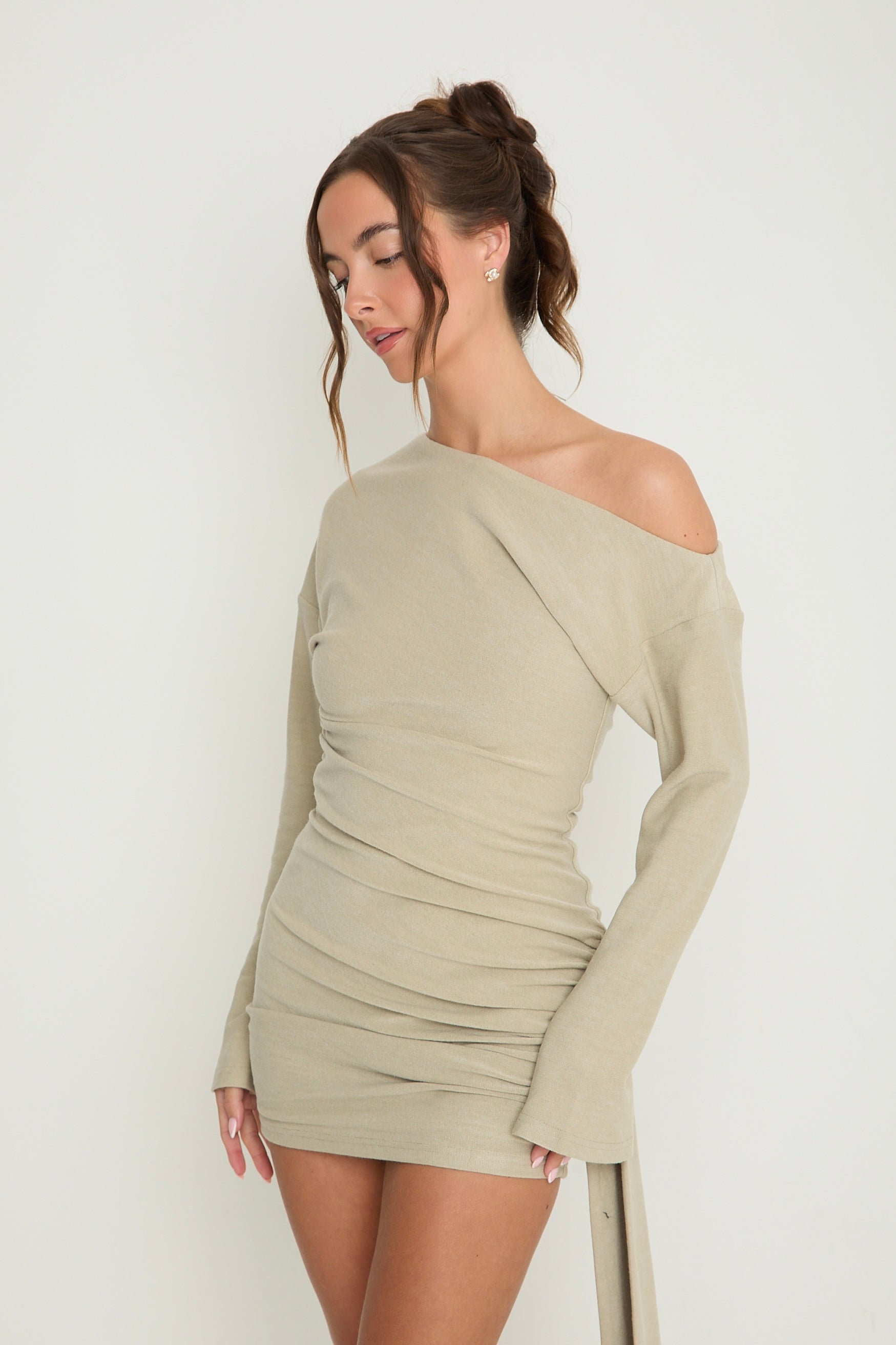 Hailey Asymmetric Drape Dress | Sage