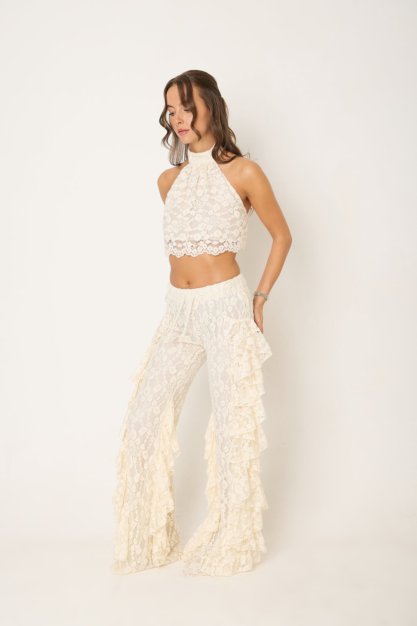 Sydney Lace Ruffle Trousers | Cream
