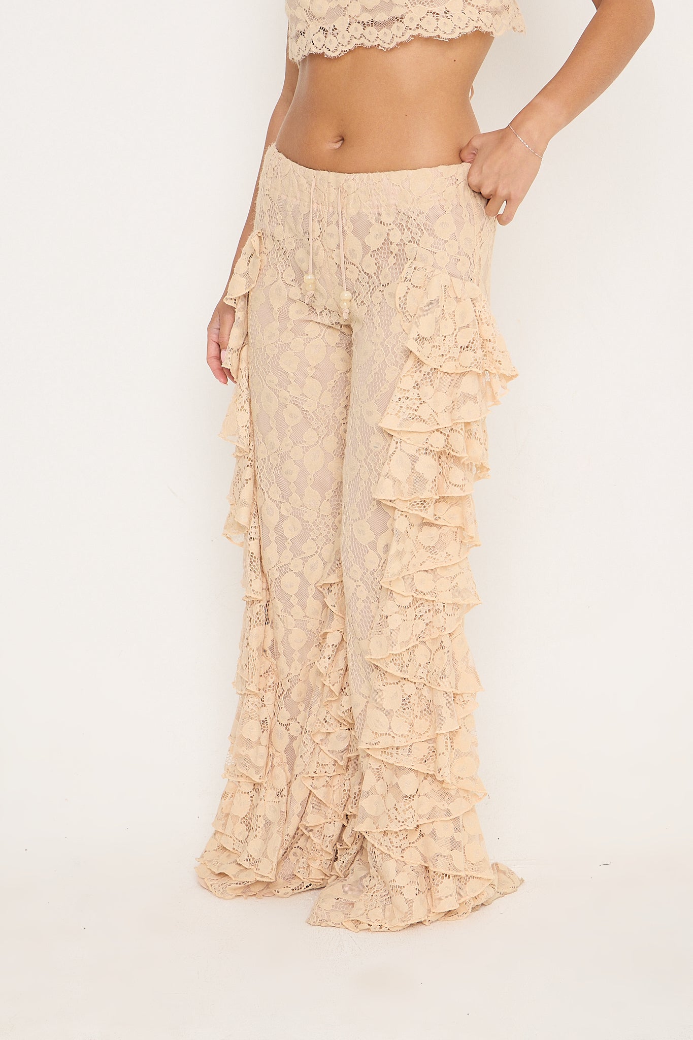 Sydney Lace Ruffle Trousers | Beige *dispatch 10th June*