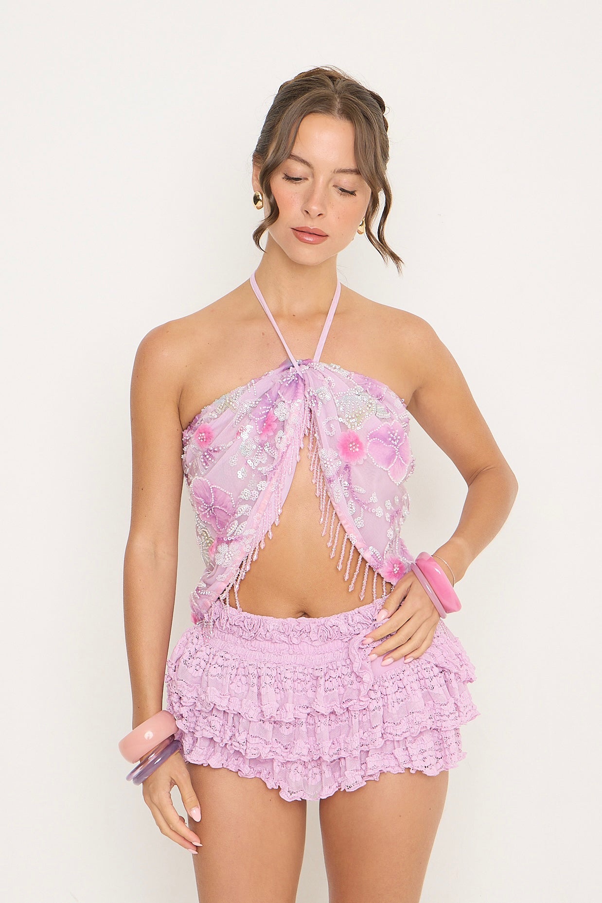 Tilly Lace Ruffle Shorts | Lilac