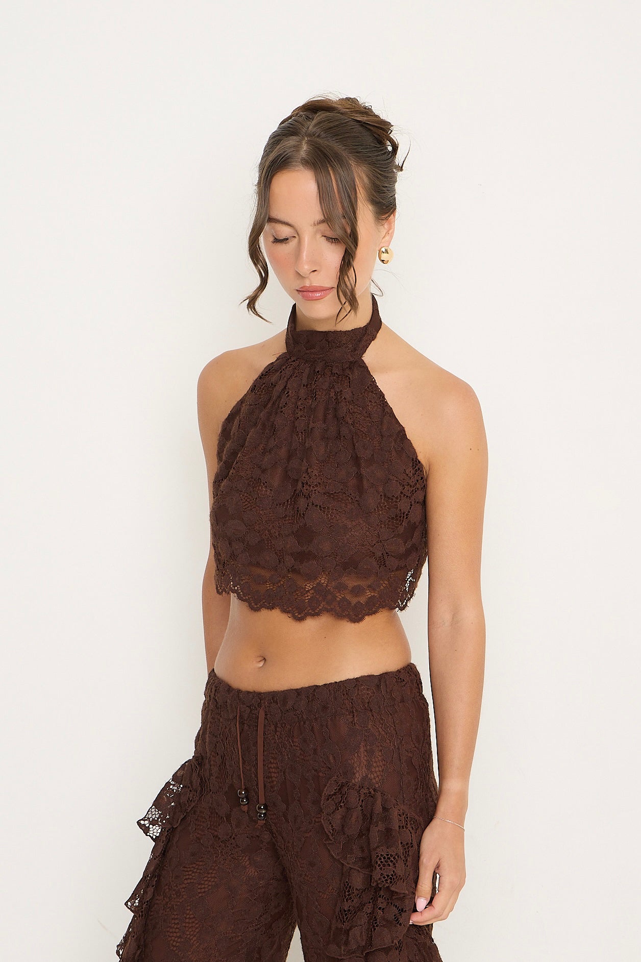 Sydney Lace Halter Top | Brown