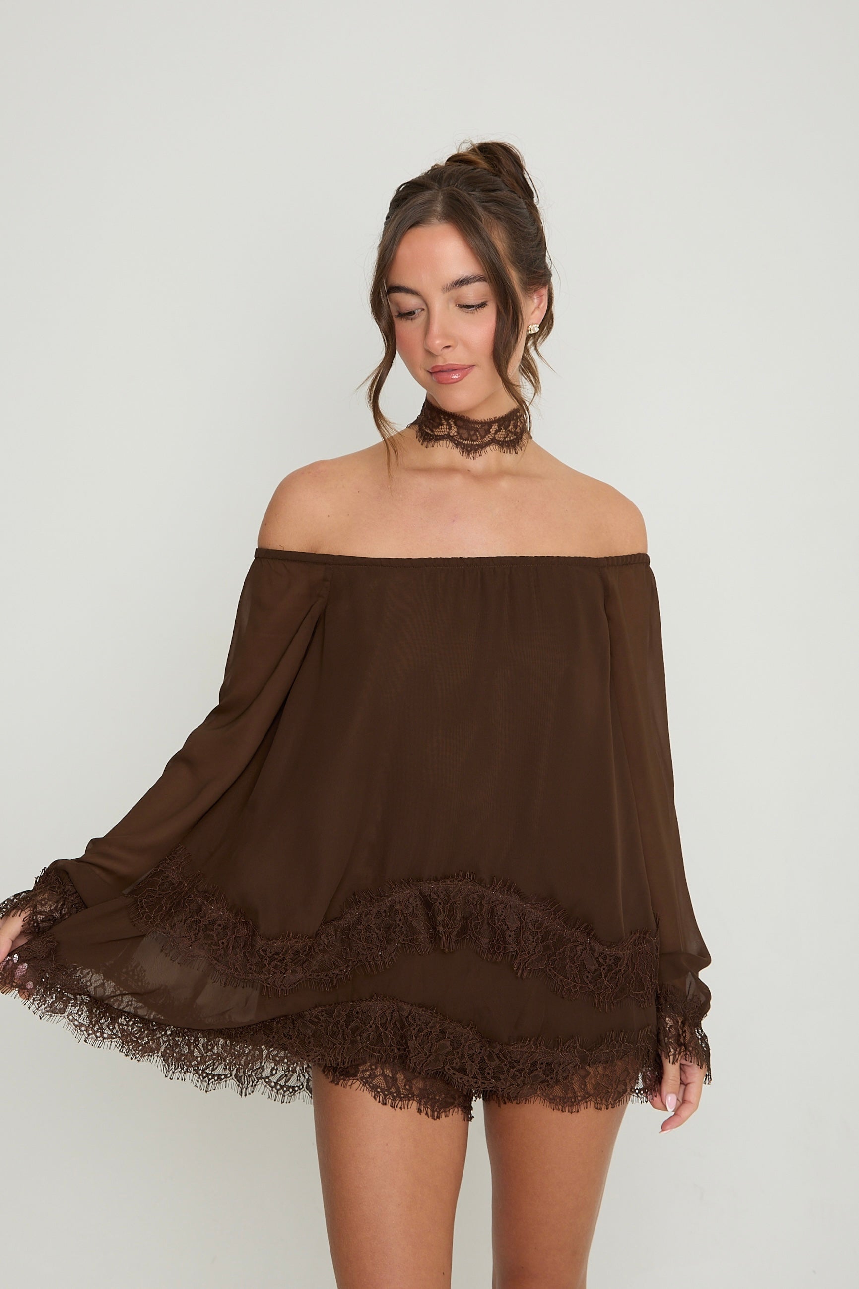 Bella Lace Top & Choker | Brown
