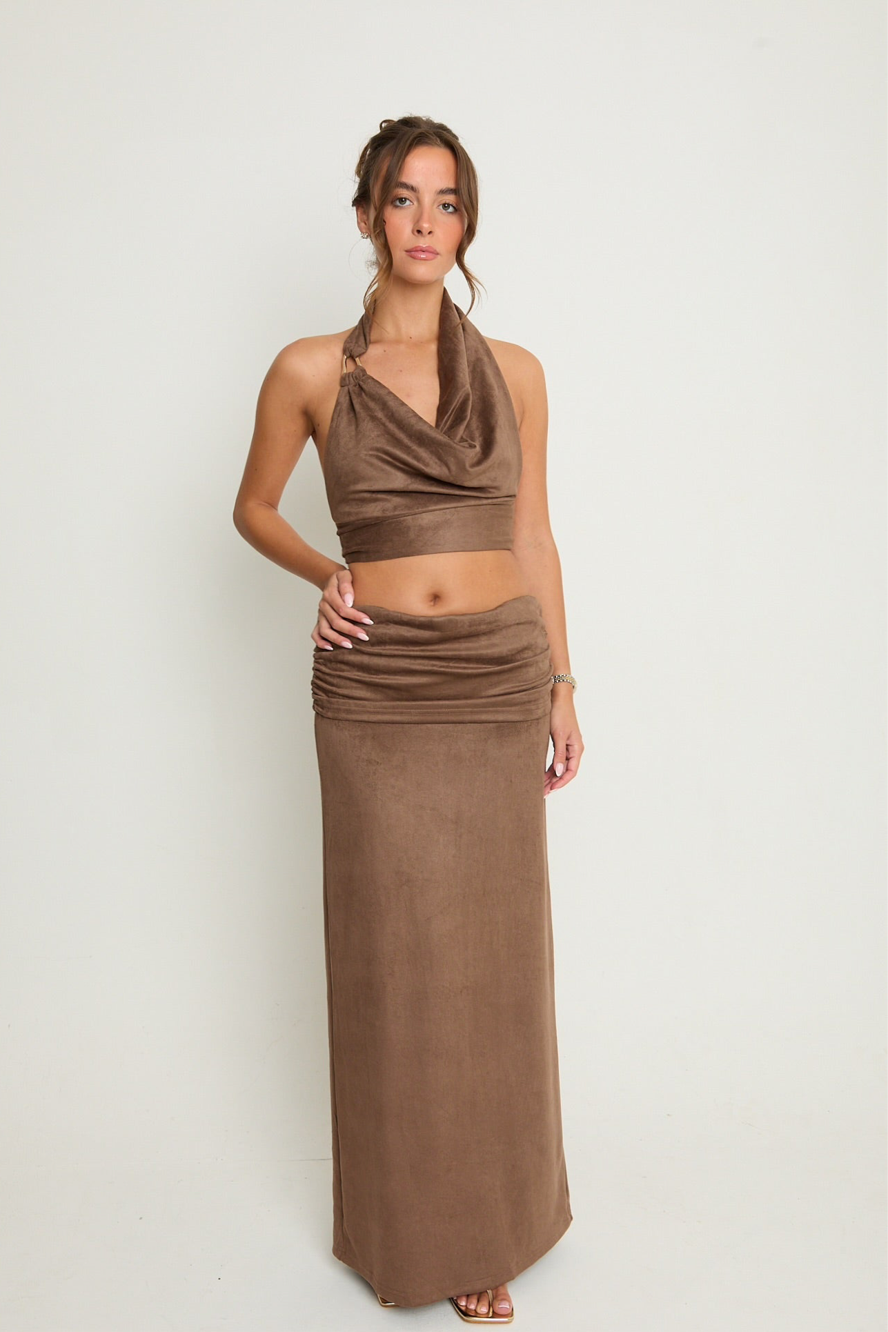 Poppy Suede Maxi Skirt | Brown
