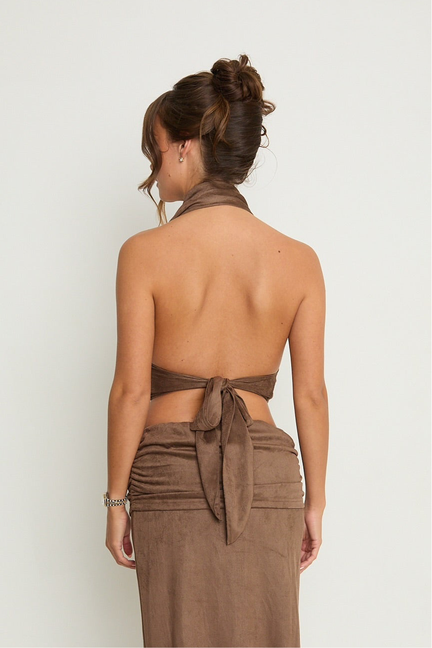 Poppy Suede Cowl Top | Brown
