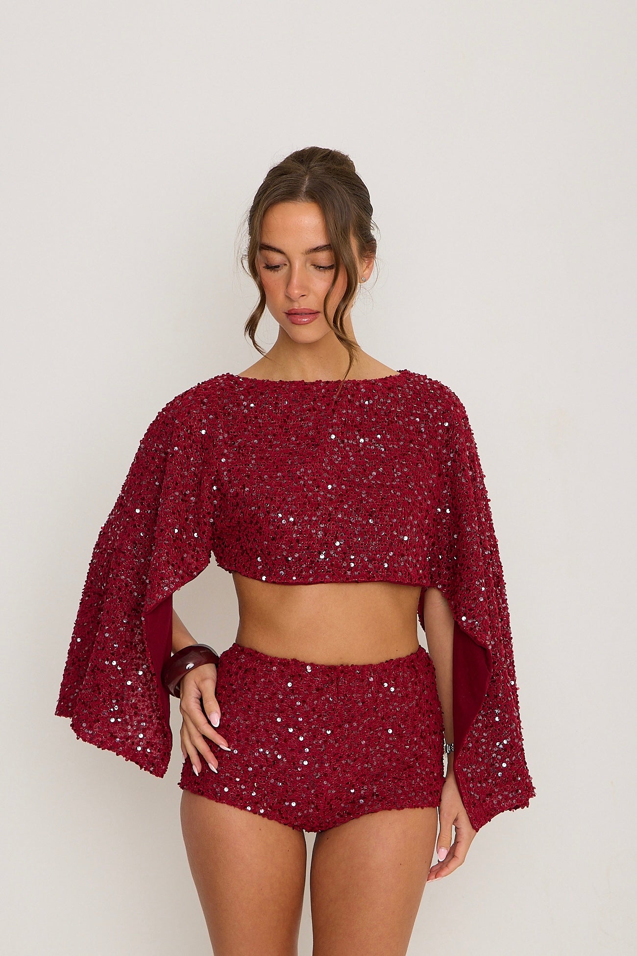 Sadie Boucle Poncho | Burgundy