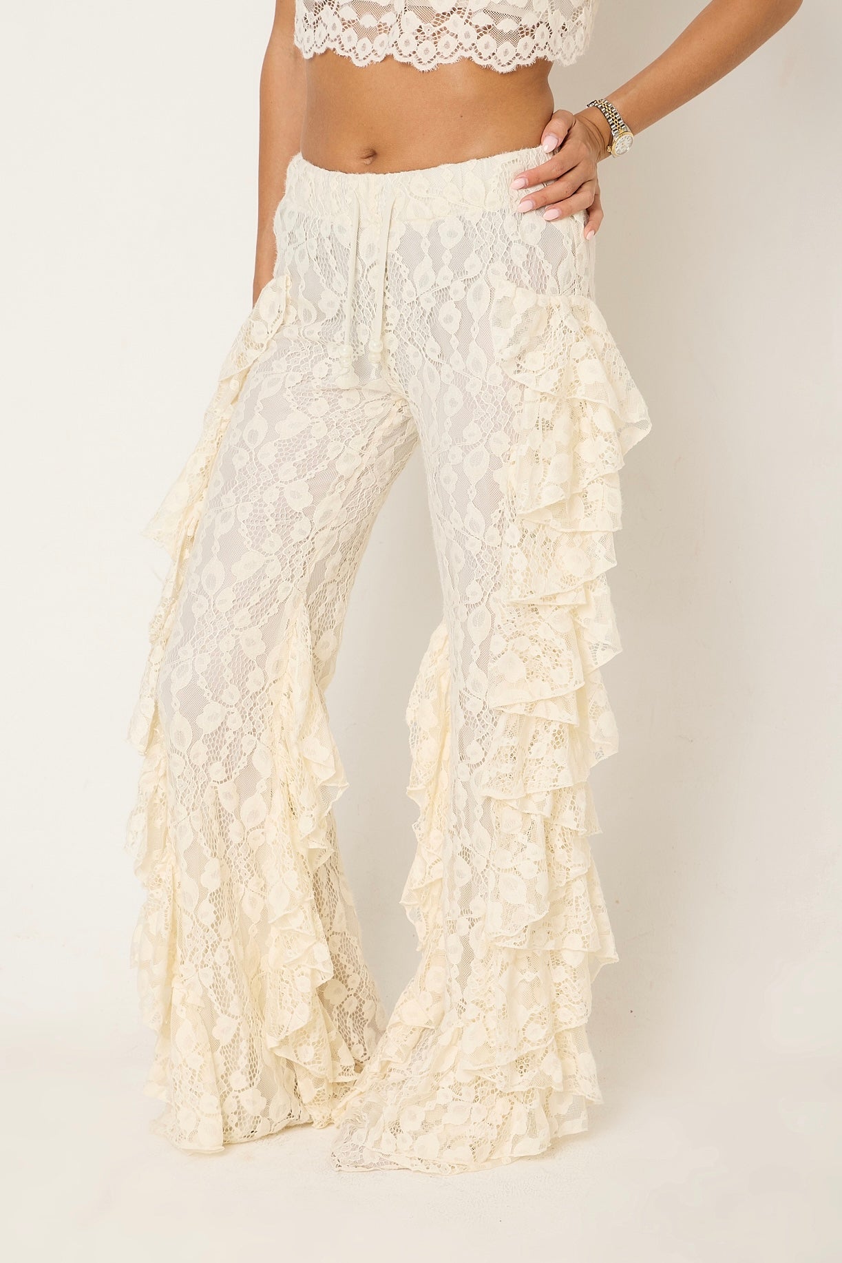 Sydney Lace Ruffle Trousers | Cream