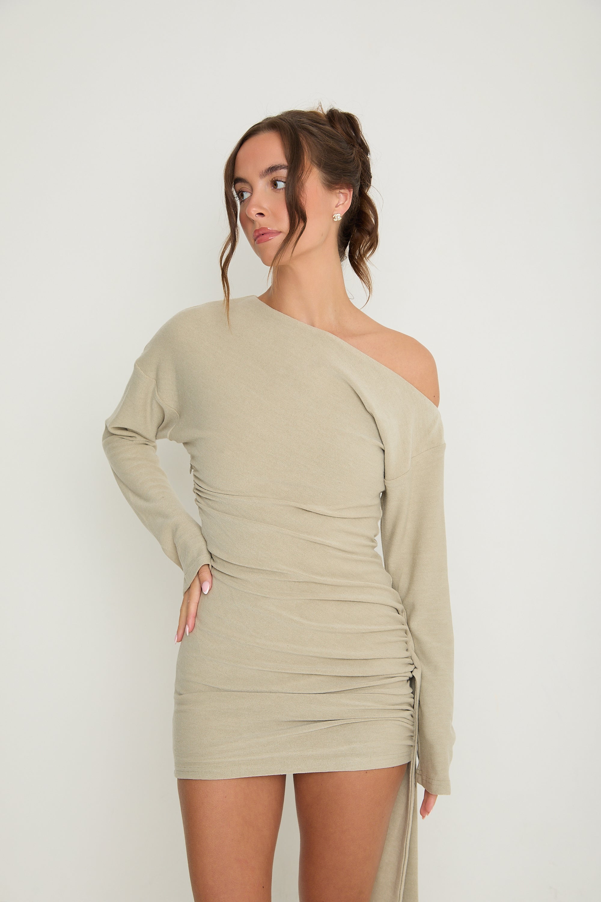 Hailey Asymmetric Drape Dress | Sage