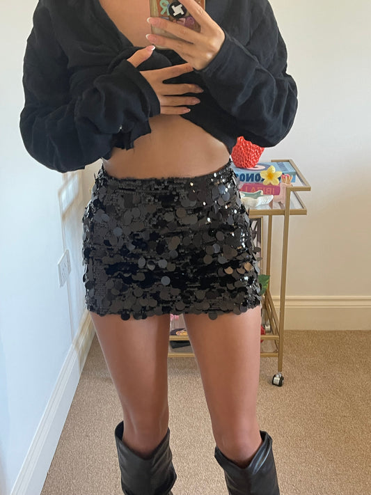 Black Sequin Disco Skirt