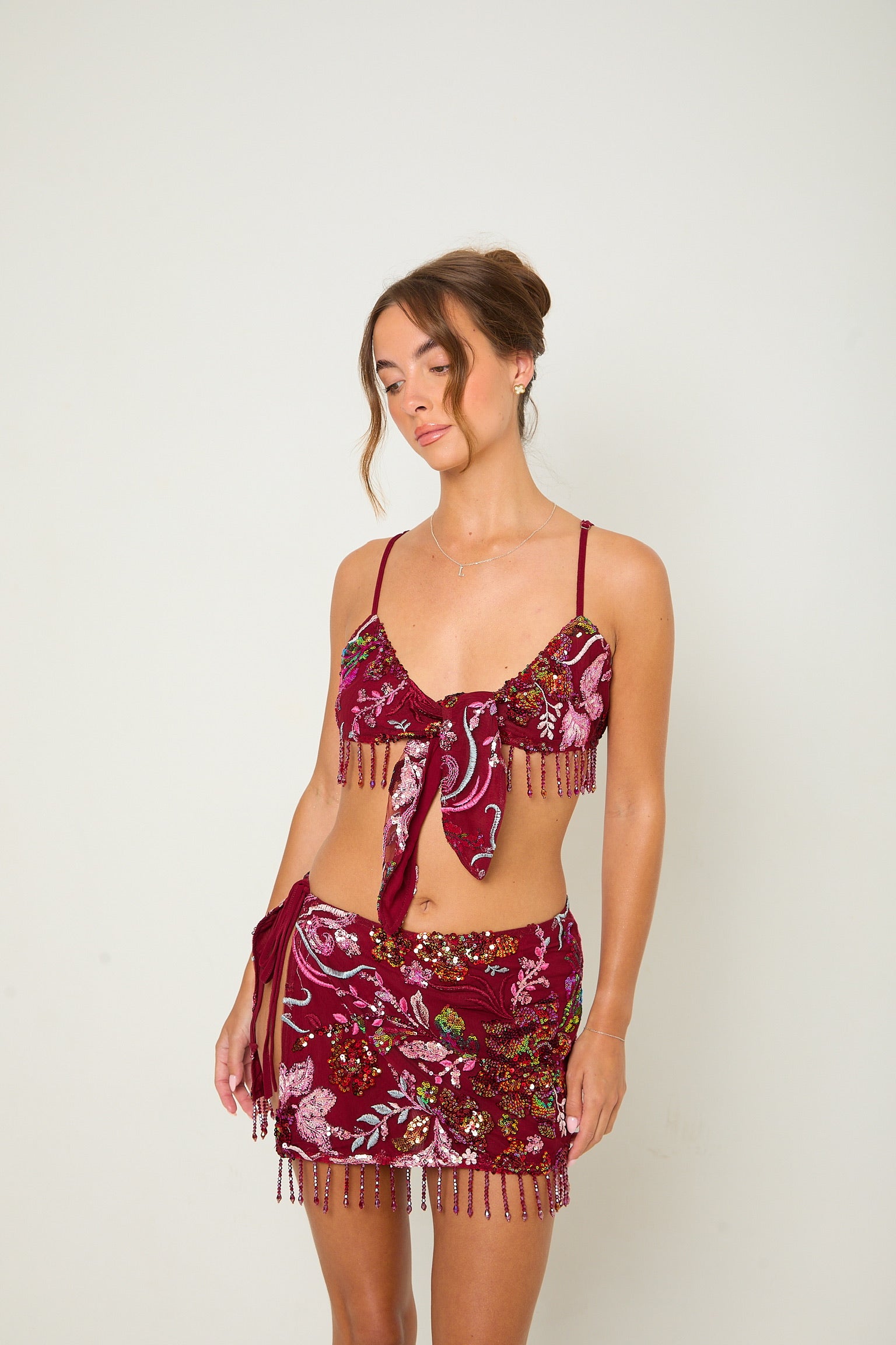 Darcy Sequin Beaded Top | Burgundy