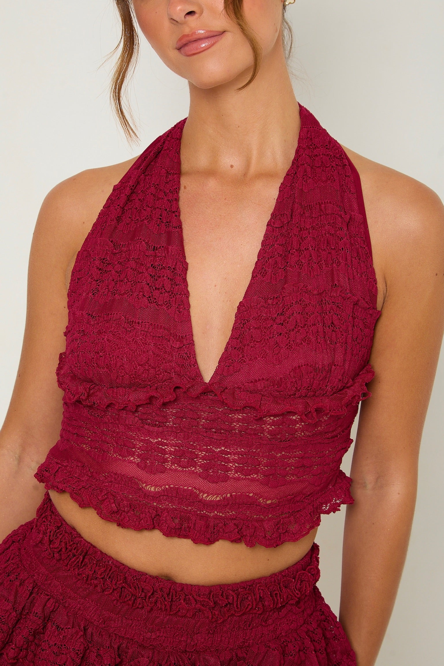 Tilly Lace Ruffle Co-Ord | Grape