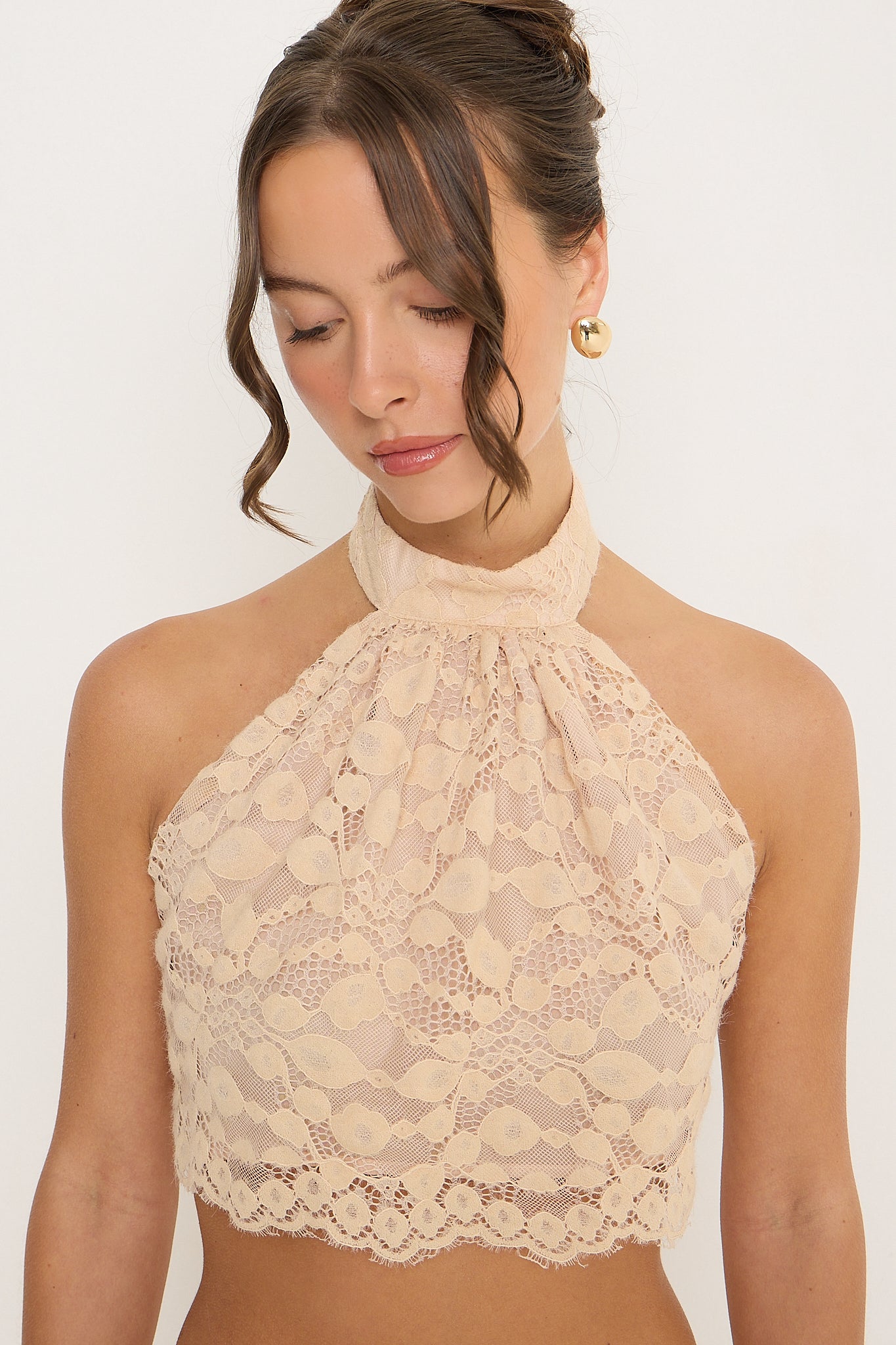 Sydney Lace Halter Top | Beige *dispatch 10th June*