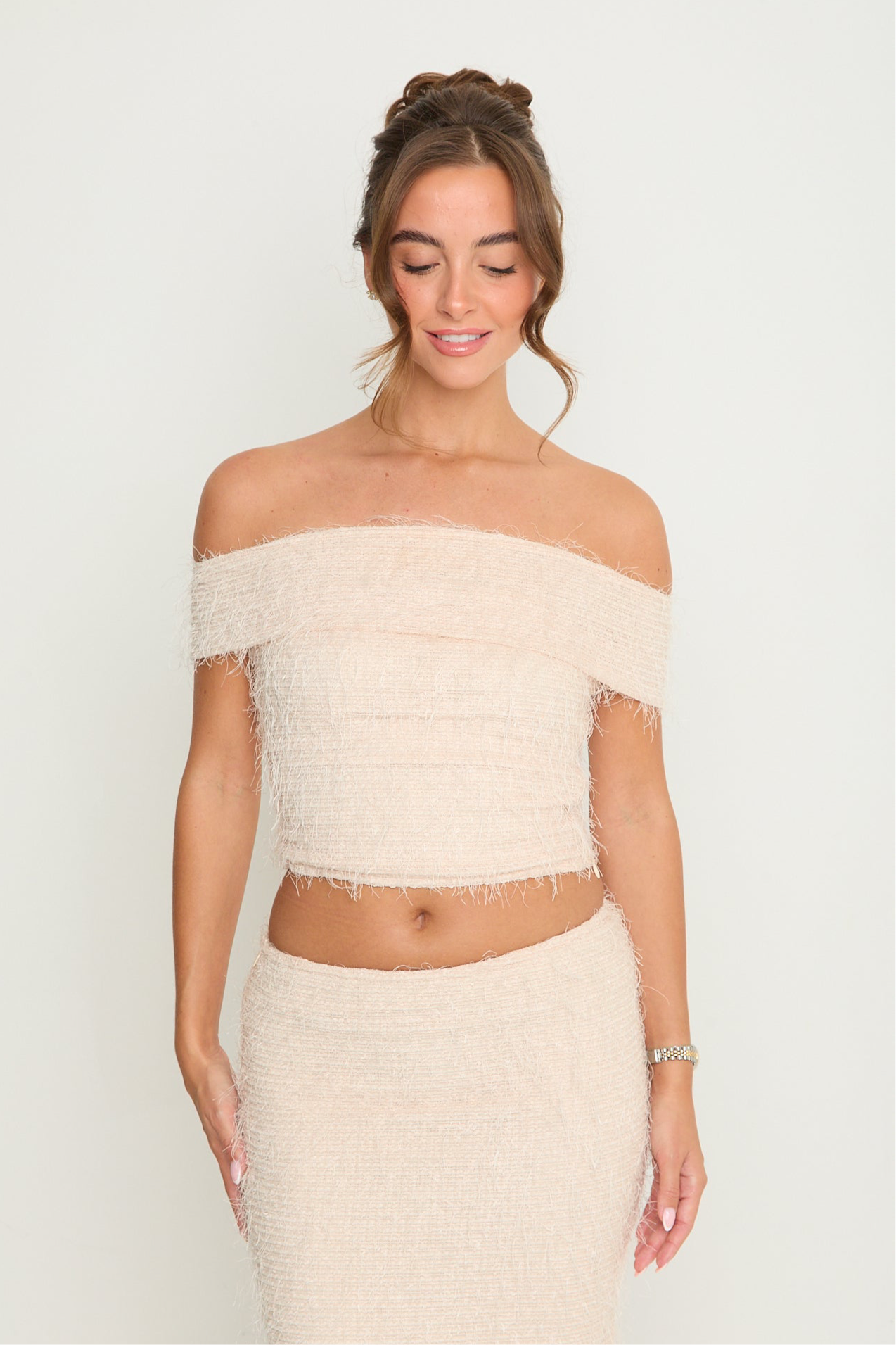 Claudia Fluffy Bandeau Top | Nude