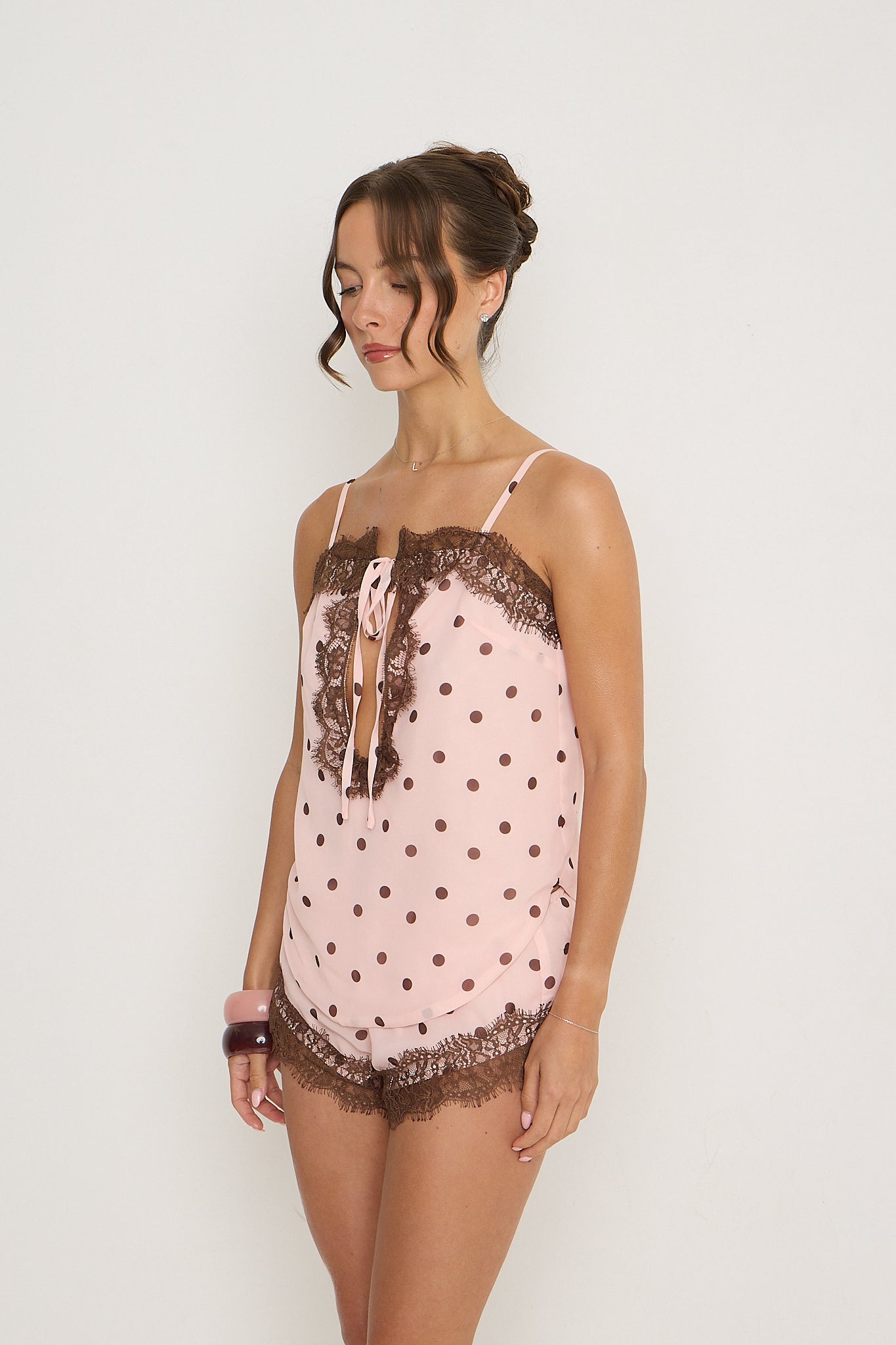 Gigi Lace Top & Choker | Pink Polka Dot