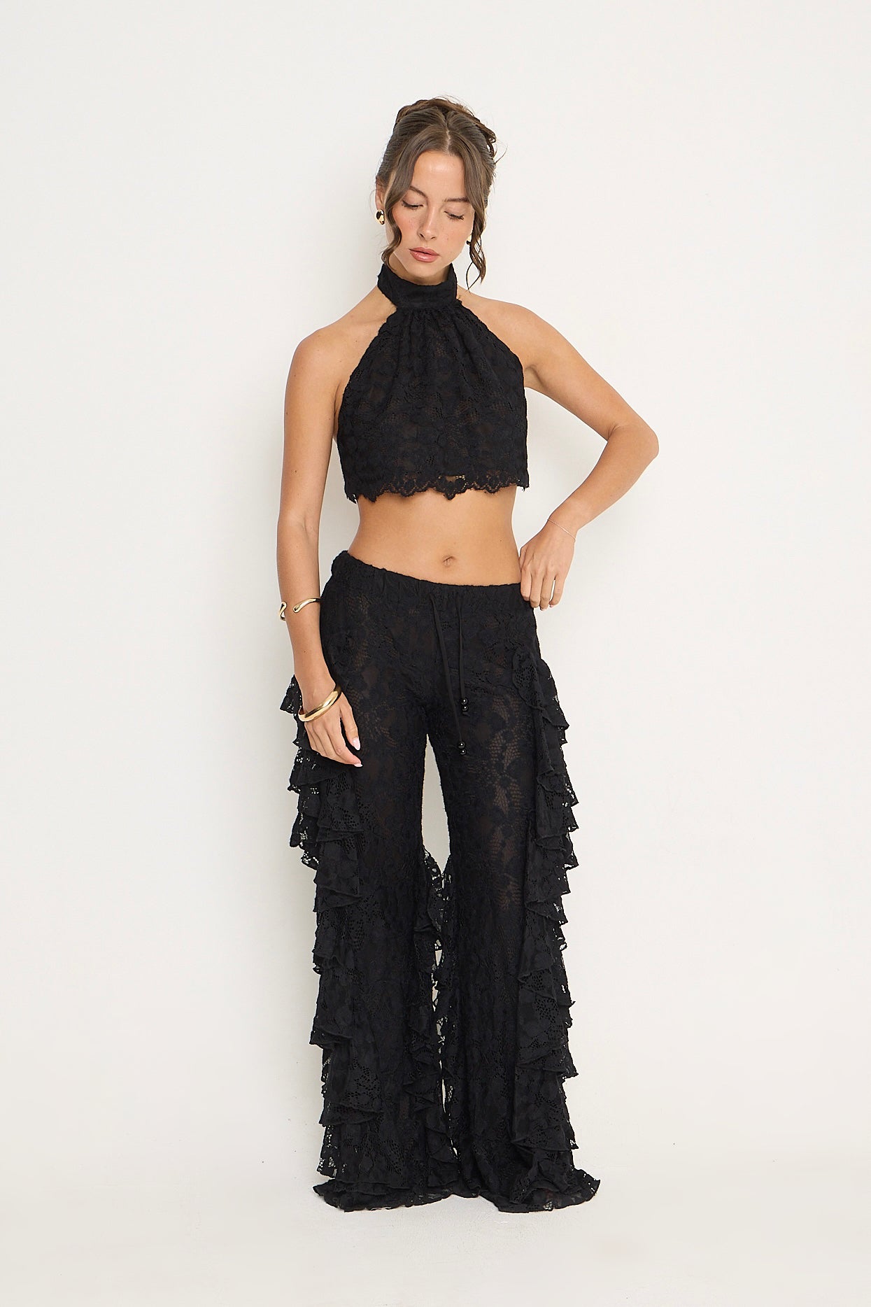 Sydney Lace Ruffle Trousers | Black *dispatch 10th June*