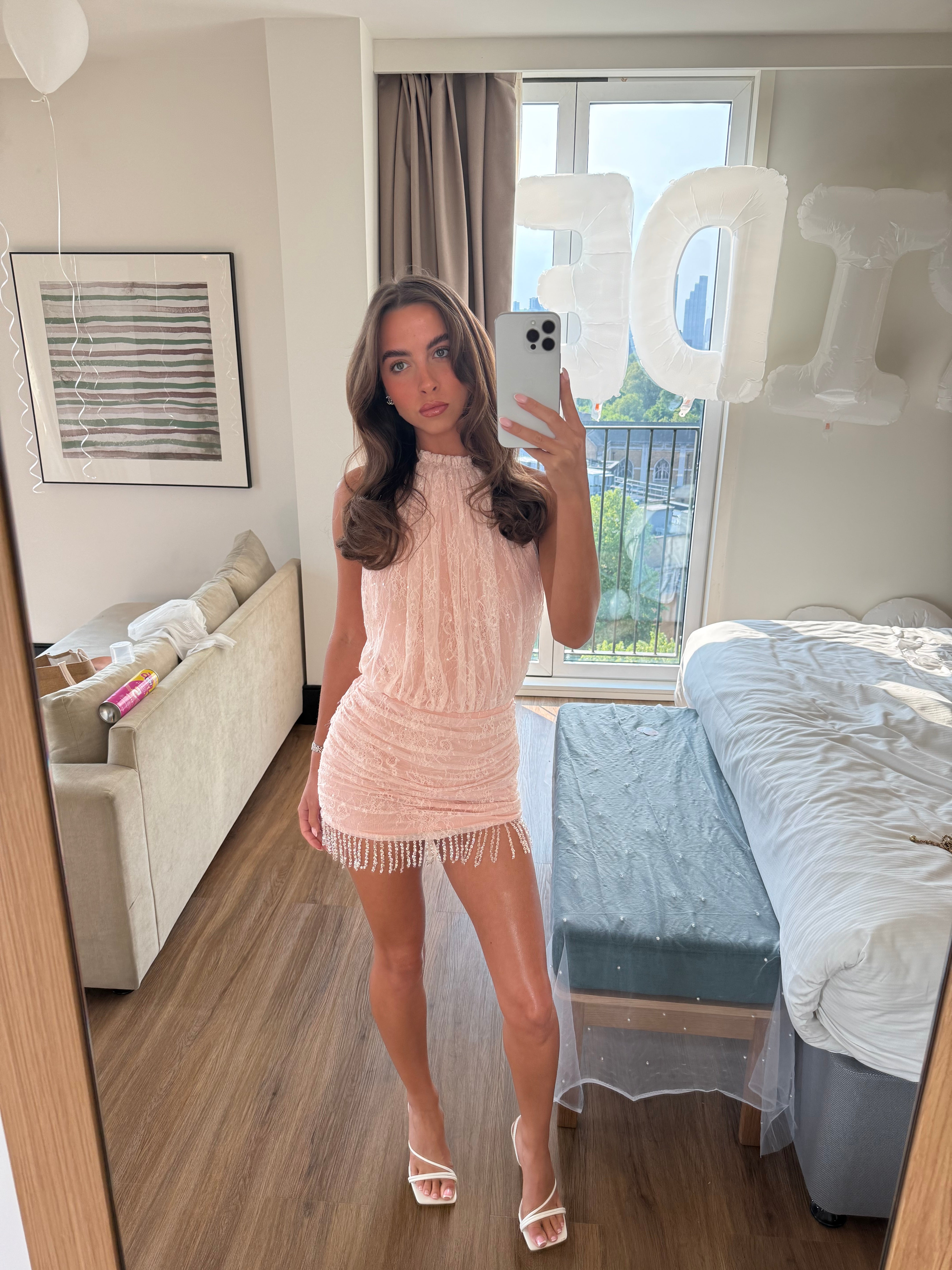 Cindy Lace Ruched Dress | Pink