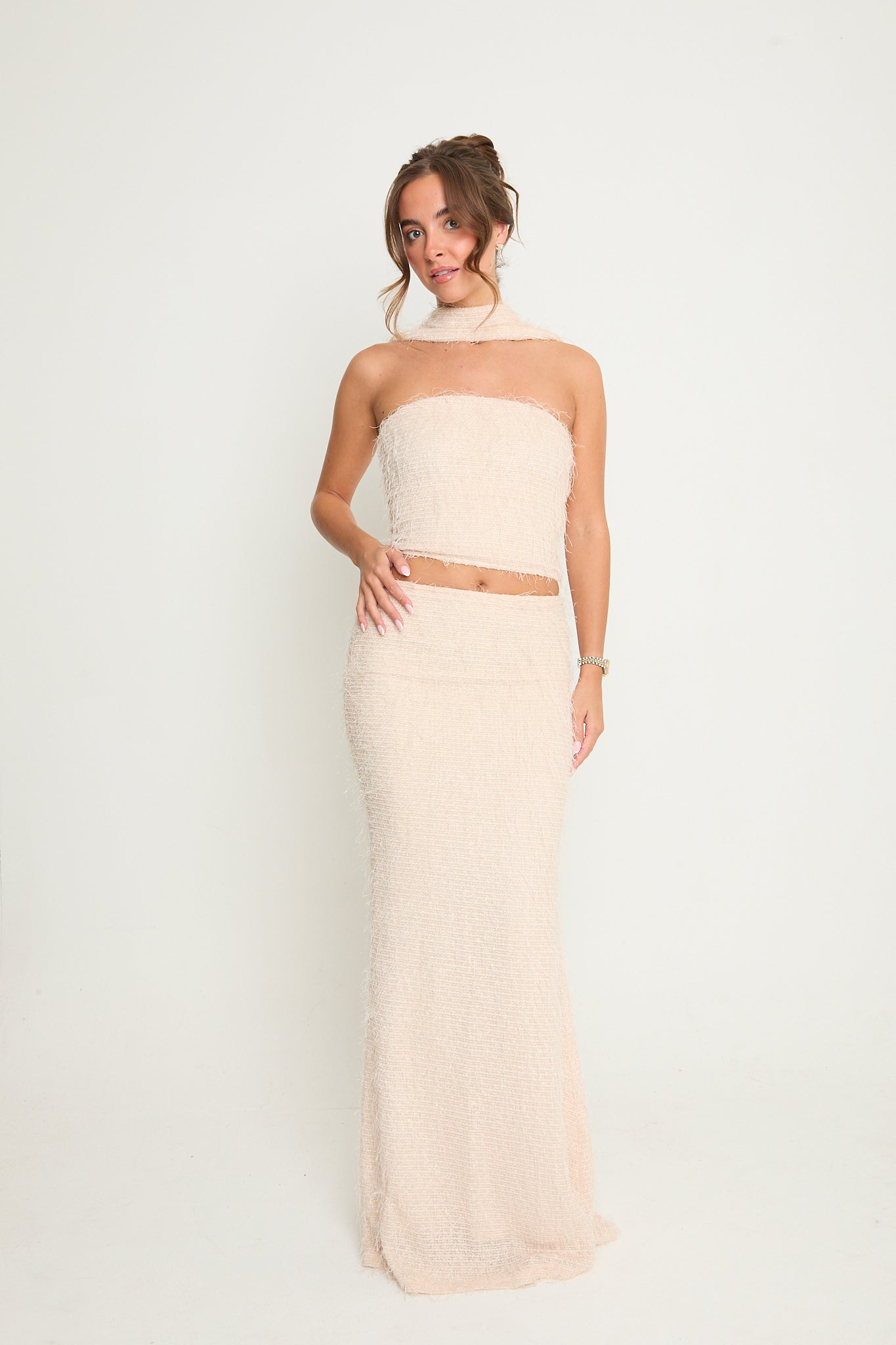 Claudia Fluffy Maxi Skirt | Nude