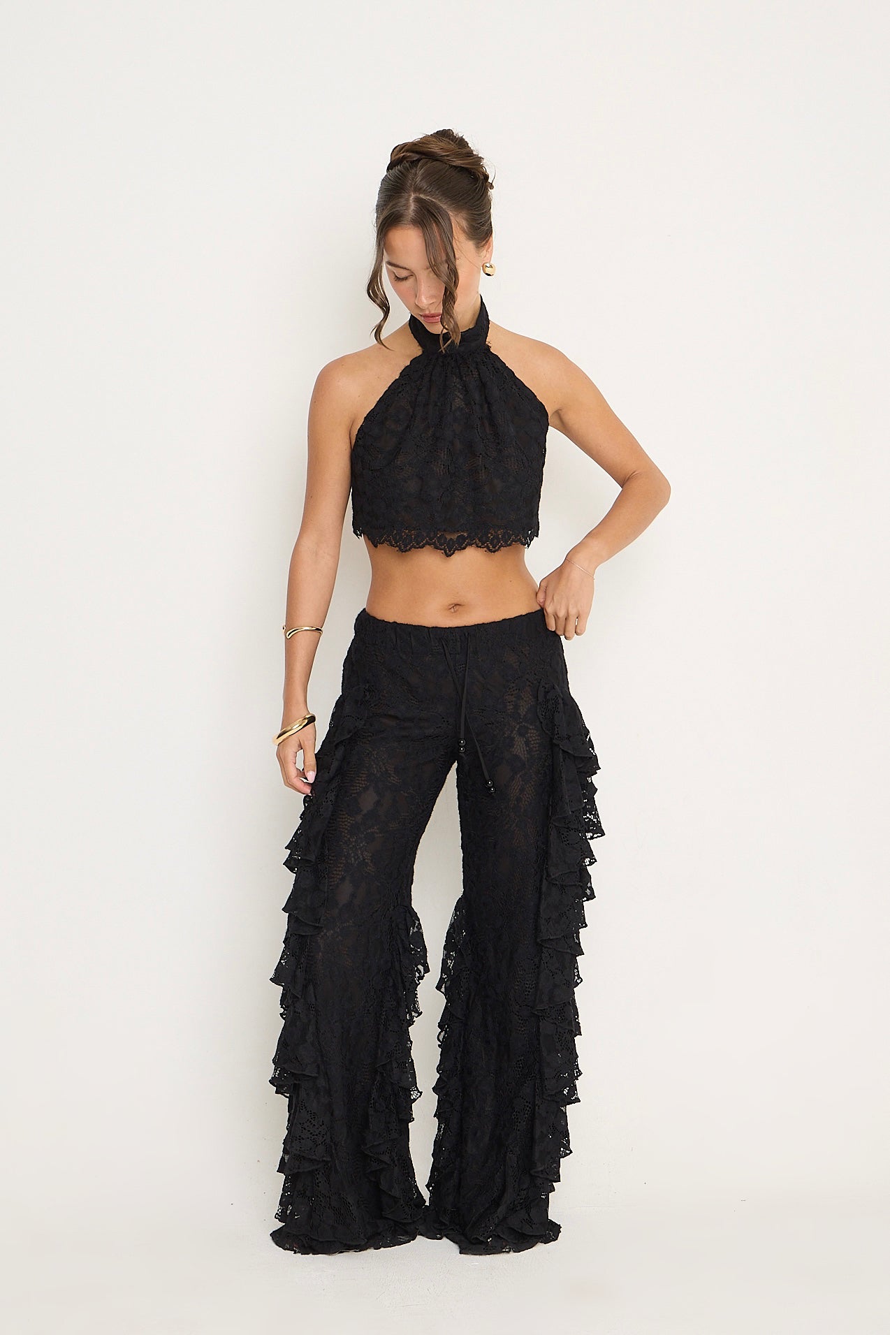 Sydney Lace Ruffle Trousers | Black *dispatch 10th June*