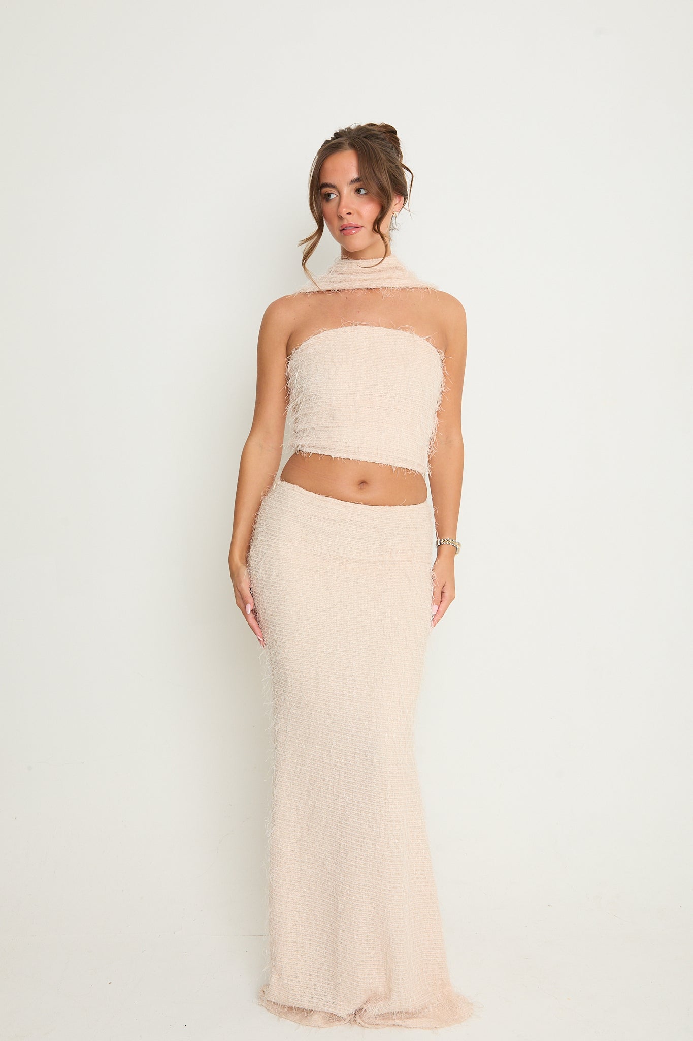 Claudia Fluffy Maxi Skirt | Nude