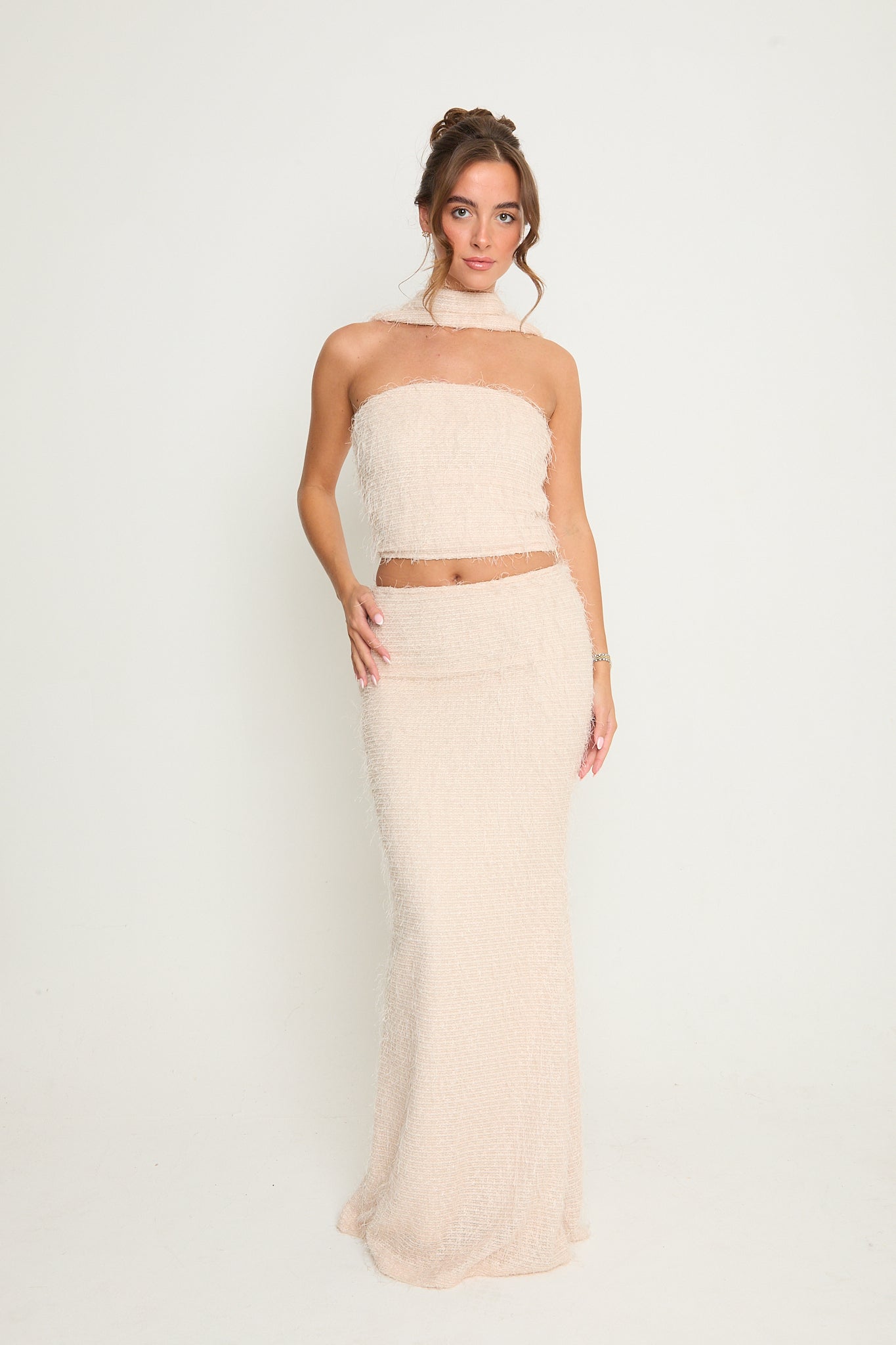 Claudia Fluffy Maxi Skirt | Nude