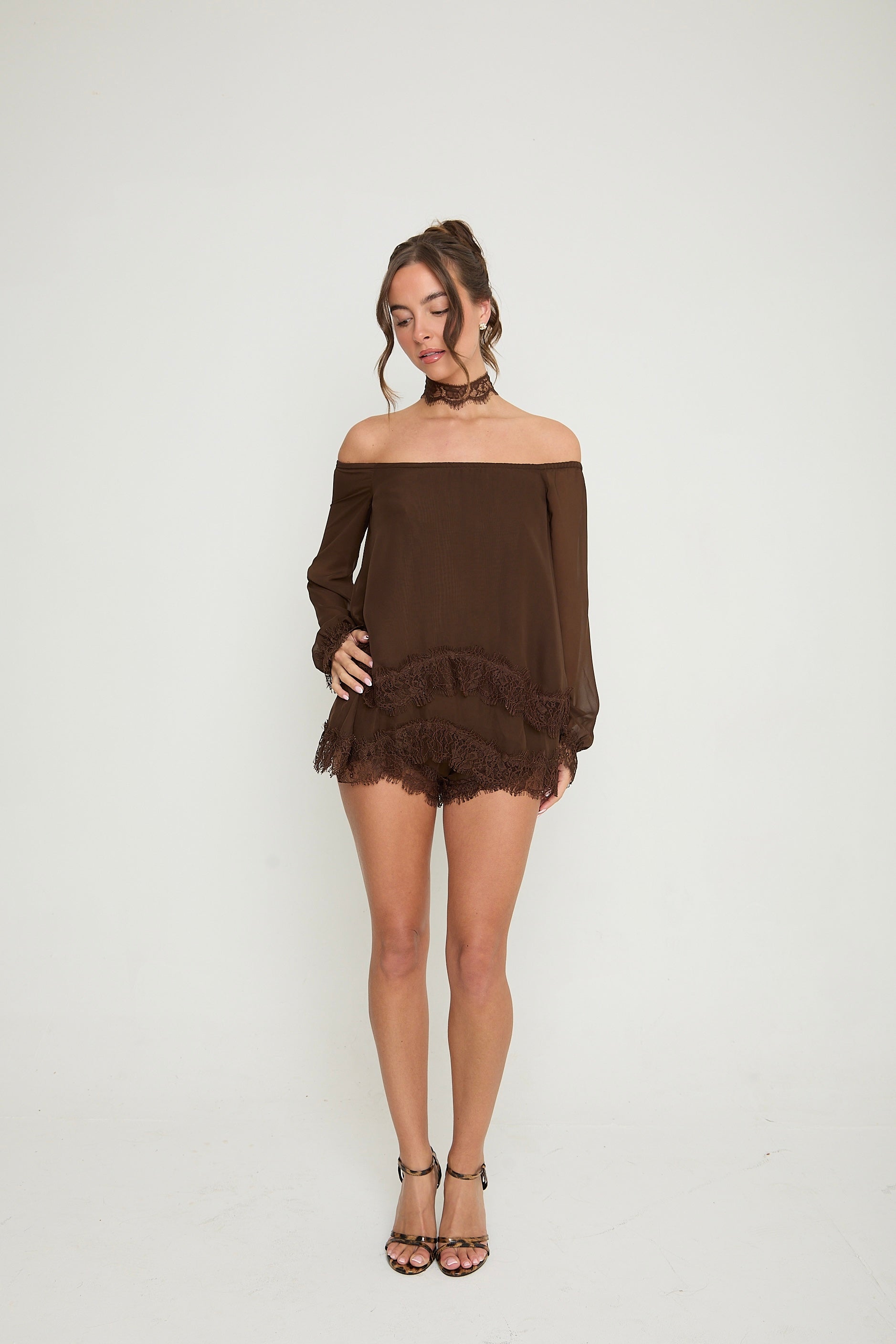 Bella Lace Top & Choker | Brown