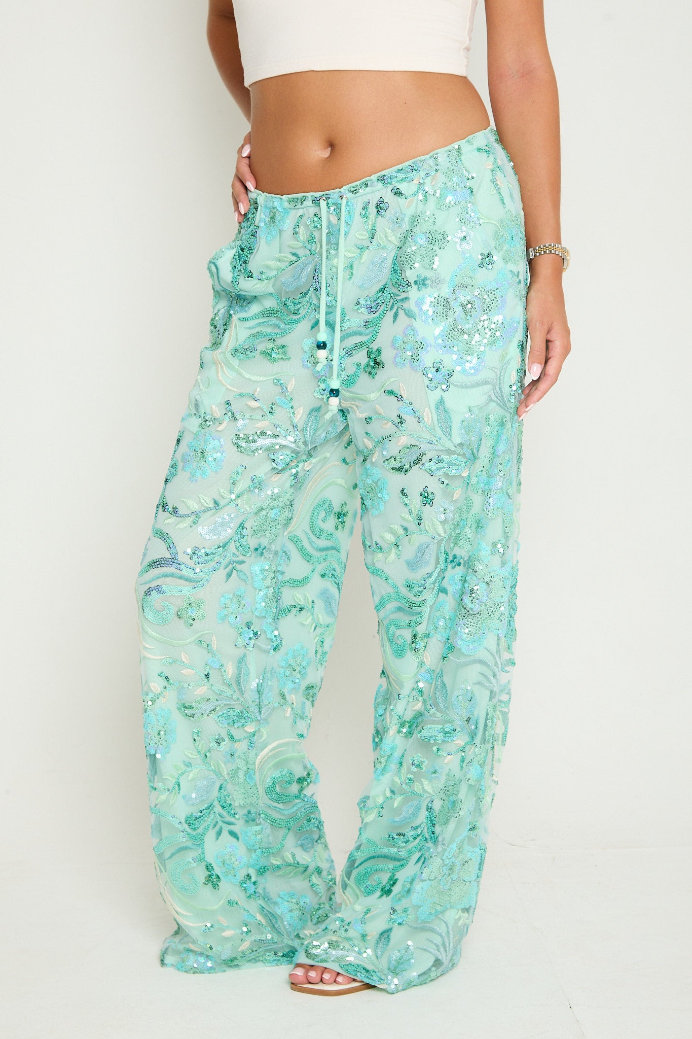 Saffie Sequin Trousers | Aqua