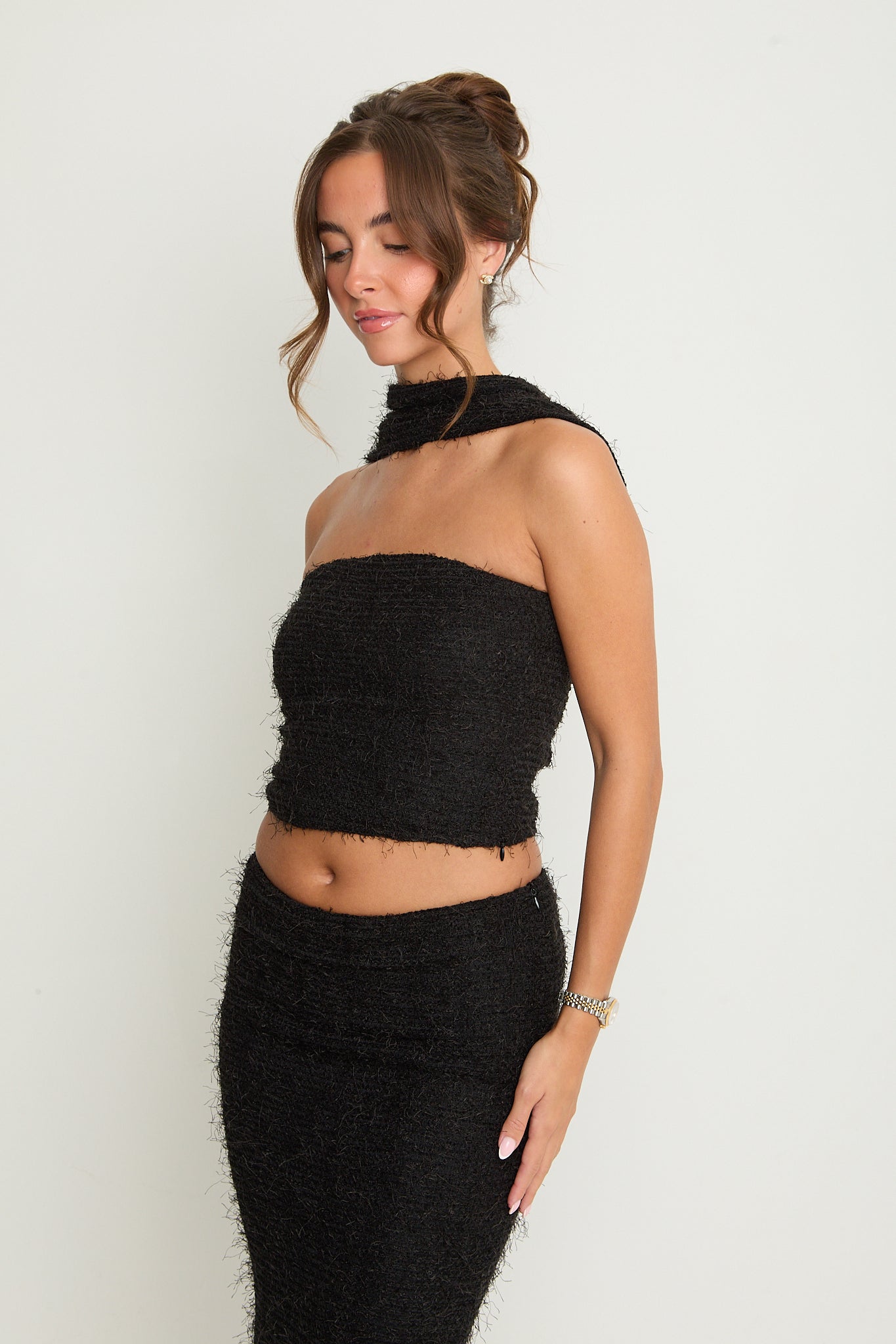 Claudia Fluffy Bandeau Top | Black