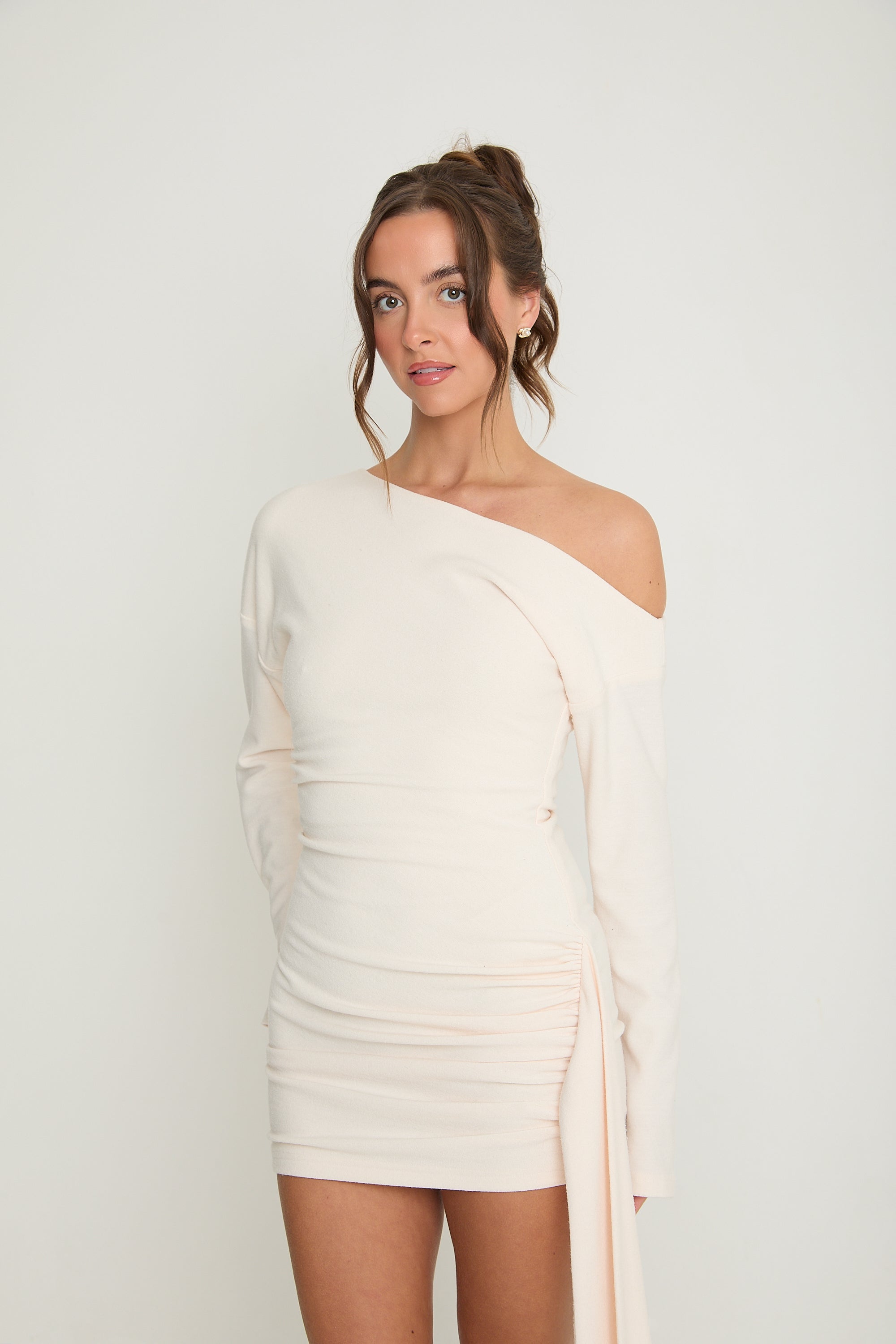 Hailey Asymmetric Drape Dress | Cream