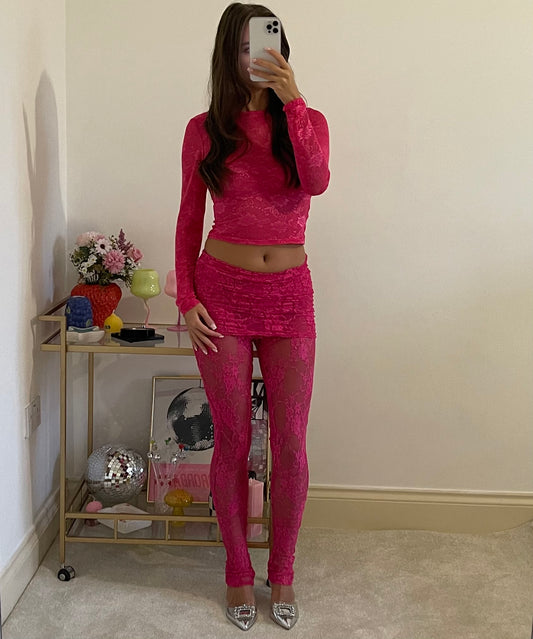 Hot Pink Lace Long Sleeve Top