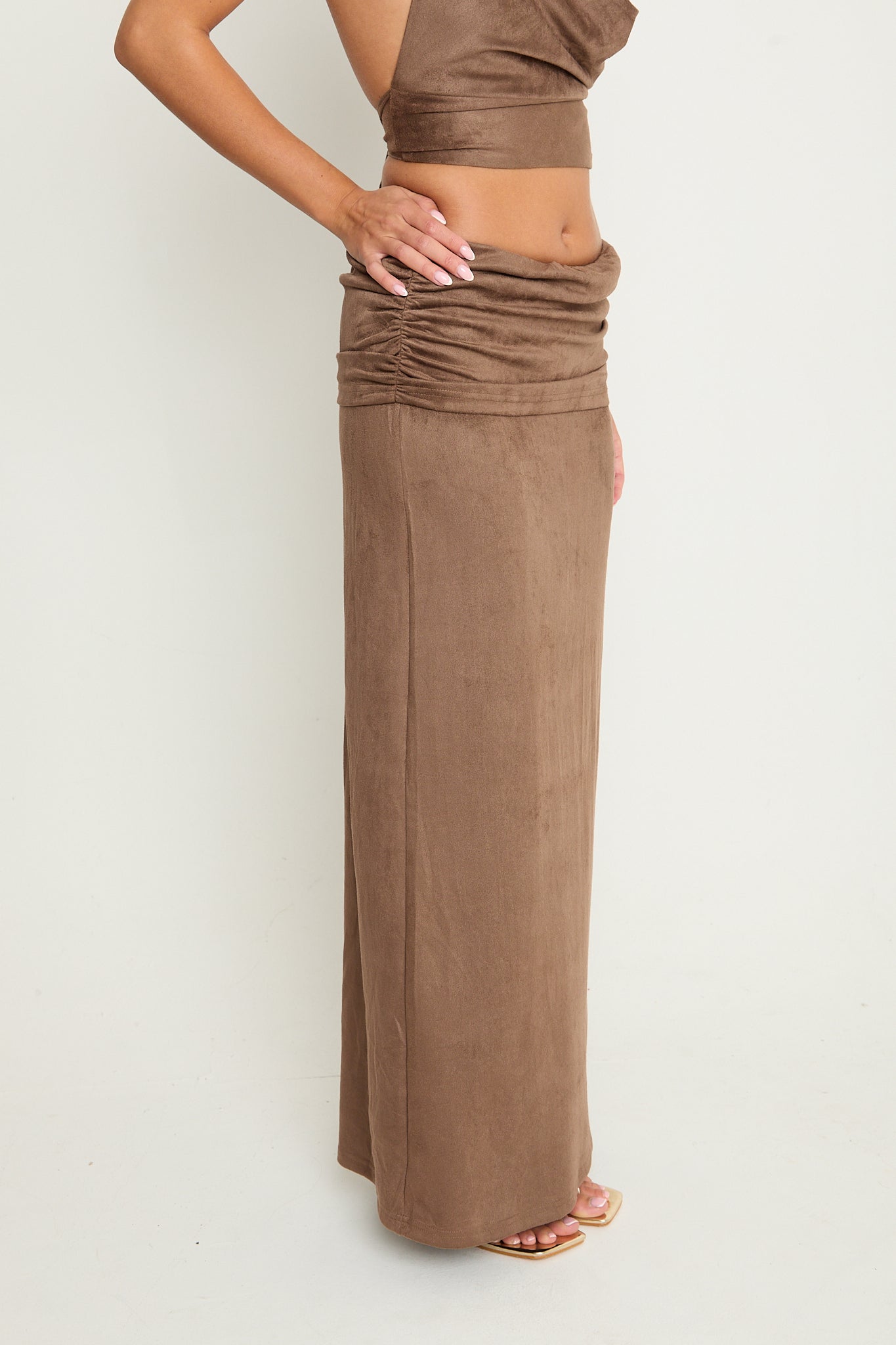 Poppy Suede Maxi Skirt | Brown