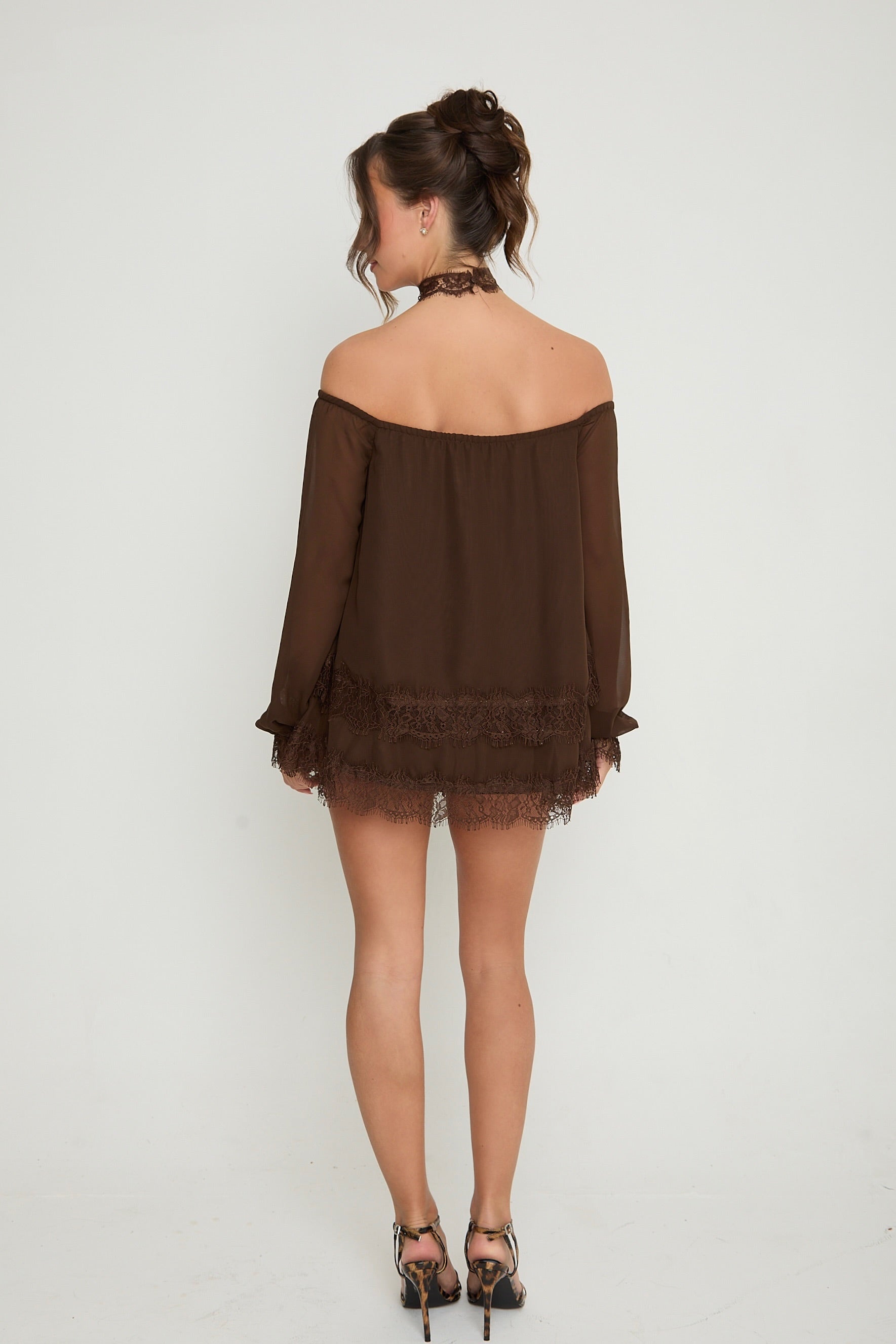 Bella Lace Top & Choker | Brown